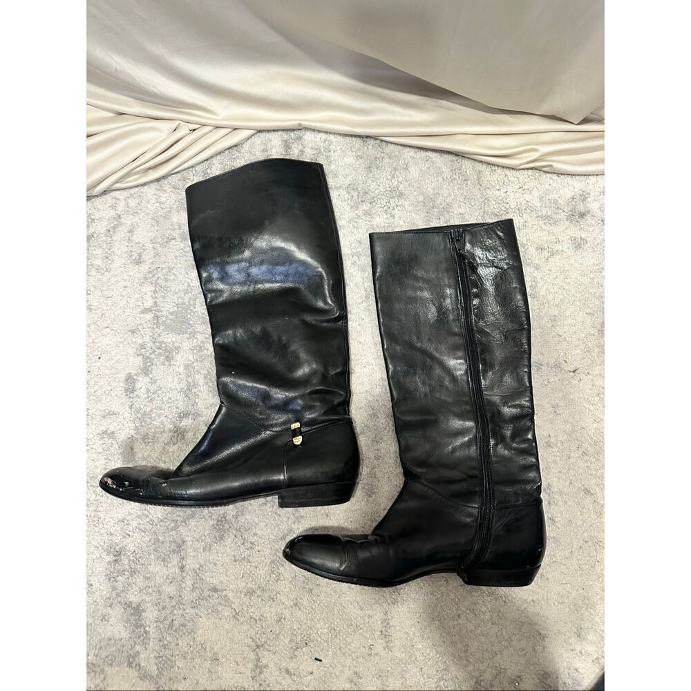 Salvatore Ferragamo Women’s Black Leather Riding Boots Knee High Italy, Size 8.5